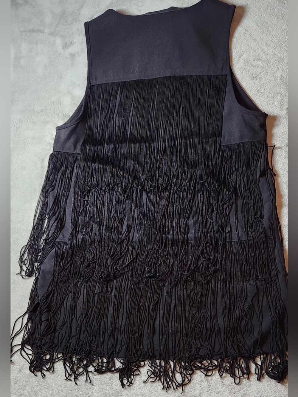 Trouvé Black Tiered Fringe Sleeveless Tank Blouse Size XS